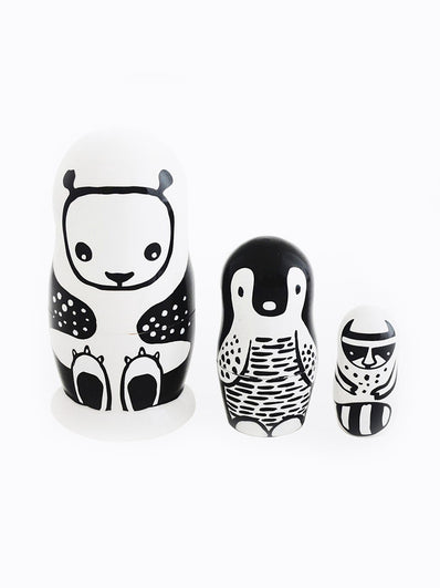 Nesting doll set - Black & White Animals